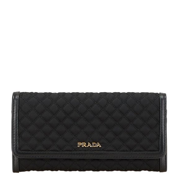 Prada quilted long wallet in black nylon and leather for women. - Picture 1 of 11